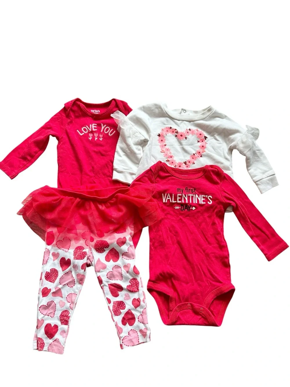 Carter’s and Cat & Jack 4 piece baby girl Valentine’s Day clothing lot 6-9 month